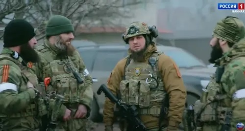 Chechen law enforcers in Ukraine. Image made from video posted by GTRK ‘Vainah’ channel at: https://www.youtube.com/watch?v=okewIraIshE