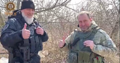 Adam Delimkhanov and Alexander Khodakovsky. Screenshot of the video in the post https://t.me/RKadyrov_95/1558