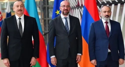 Ilham Aliyev, Charles Michel and Nikol Pashinyan (from left to right). Photo: press service of the President of Azerbaijan, https://www.trend.az/azerbaijan/politics/3598789.html