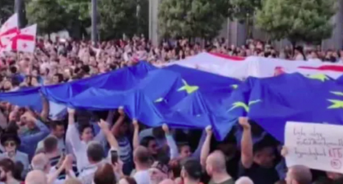 A rally in support of Georgia’s accession to the EU. Screenshot: https://sputnik-georgia.ru/