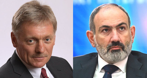Dmitry Peskov (left) and Nikol Pashinyan. Collage made by the Caucasian Knot. Photo: Kremlin.ru, press service of the Russian President