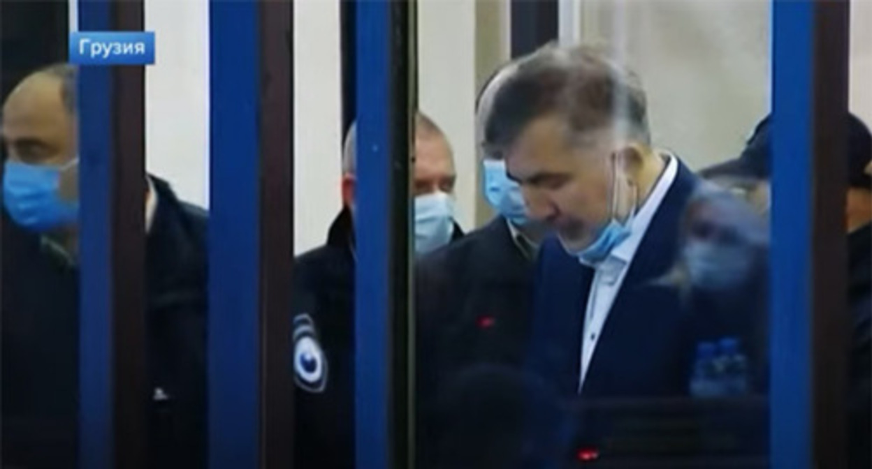 Mikheil (Mikhail) Saakashvili (on the right) in the courtroom. Screenshot of the video from the Channel One News https://www.youtube.com/watch?v=jtb5QF28d6Q