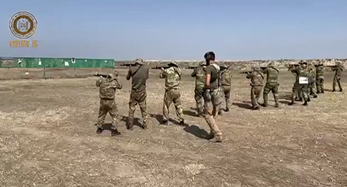 Training of a new group of fighters at the Russian University of Special Forces in Grozny. Screenshot: https://vk.com/kadyr0v_95
