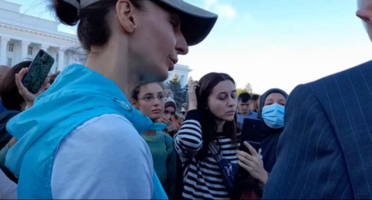 Protesters against the partial mobilization, Nalchik. Screenshot of the video by the "Caucasian Knot"