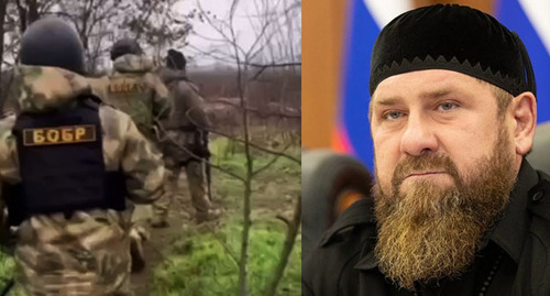 The Batal-Khadji rapid reaction detachment; Ramzan Kadyrov (on the right). Collage by the "Caucasian Knot." Screenshot of the video posted on the Kadyrov_95 Telegram channel. Photo: Grozny Inform The Batal-Khadji rapid reaction detachment; Ramzan Kadyrov (on the right). Collage by the "Caucasian Knot." Screenshot of the video posted on the Kadyrov_95 Telegram channel. Photo: Grozny Inform