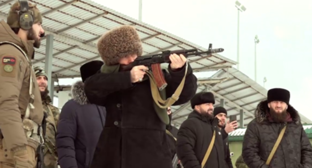 Theologians of the Spiritual Administration of Muslims of Chechnya undergoing military training at the Russian University of Special Forces in Gudermes. Photo: Grozny Inform https://www.grozny-inform.ru