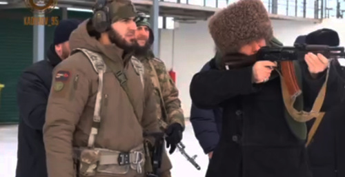 Theologians undergoing military training. Screenshot of the video https://t.me/RKadyrov_95/3287