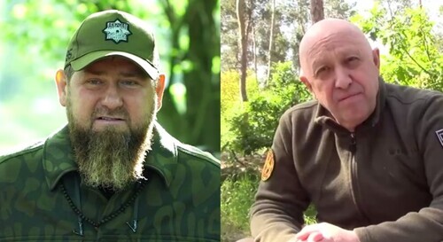 Ramzan Kadyrov and Evgeny Prigozhin. Collage by the "Caucasian Knot." Photos from Ramzan Kadyrov's Telegram channel https://t.me/RKadyrov_95/3603 and the Telegram channel "Prigozhin's Cap" https://t.me/Prigozhin_hat/3624. Ramzan Kadyrov and Evgeny Prigozhin. Collage by the "Caucasian Knot." Photos from Ramzan Kadyrov's Telegram channel https://t.me/RKadyrov_95/3603 and the Telegram channel "Prigozhin's Cap" https://t.me/Prigozhin_hat/3624.
