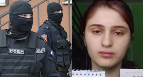 Law enforcers from Chechnya and Selima Ismailova, screenshot of the video from the Telegram channel "Ostorozhno, novosti" (Attention, the News) on June 12, 2023 https://t.me/ostorozhno_novosti/16858, foto-ram.ru, collage by the "Caucasian Knot"