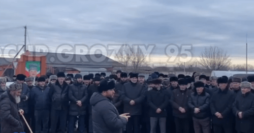 People at the gathering in the village of Komsomolskoye. Screenshot of a video posted in the Telegram channel "ChP Grozny" on January 17, 2024 https://t.me/chpgrozny_95/7767