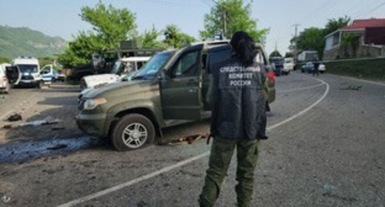 An attack on a squad of the patrol-and-post police service (known as PPS) in the village of Mara-Ayagy. April 29, 2024. Photo by the Investigating Committee of the Russian Federation