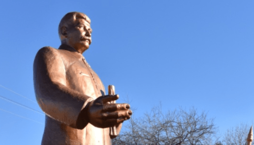 The monument to Stalin in Komgaron, a village in North Ossetia. Photo from the website of the Communist Party of the Russian Federation (KPRF) in North Ossetia, December 20, 2019 https://www.rso-kprf.ru/?p=7357