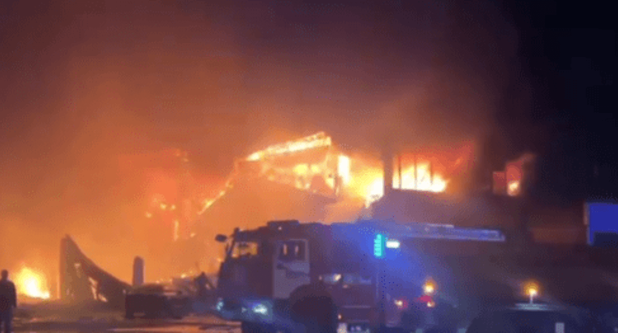 Fire at a fuelling station in Makhachkala. Screenshot of a video posted on the Telegram channel of Sergey Melikov on September 27, 2024 https://t.me/melikov05/2780