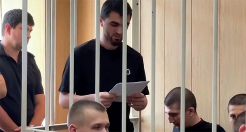 The defendants in the case of riots at the Makhachkala Airport in a court. Photo: the joint press service for the courts of the Krasnodar Territory