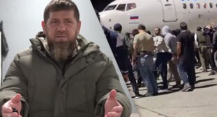 Ramzan Kadyrov and participants in mass riots at Makhachkala Airport. Collage by the "Caucasian Knot". Screenshot of a video: https://t.me/RKadyrov_95 and screnshot of a video from the Telegram channel "Ranshe Vsekh"