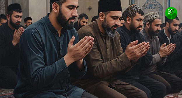 Believers during prayer. Illustration created by the Caucasian Knot using AI in the Copilot program. Believers during prayer. Illustration created by the Caucasian Knot using AI in the Copilot program.