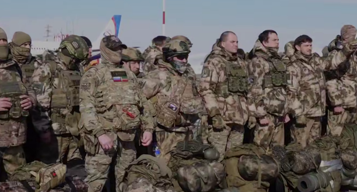 Fighters at the Grozny airport. Screenshot from Ramzan Kadyrov's Telegram channel, March 25, 2026, https://t.me/RKadyrov_95/6392. Fighters at the Grozny airport. Screenshot from Ramzan Kadyrov's Telegram channel, March 25, 2026, https://t.me/RKadyrov_95/6392.