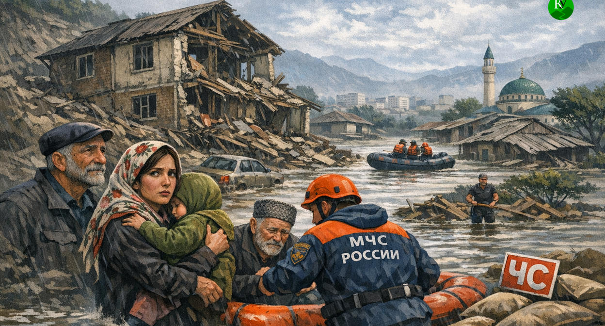 Flooding in Dagestan. Illustration created by the "Caucasian Knot" using AI in the Copilot program. Flooding in Dagestan. Illustration created by the "Caucasian Knot" using AI in the Copilot program.