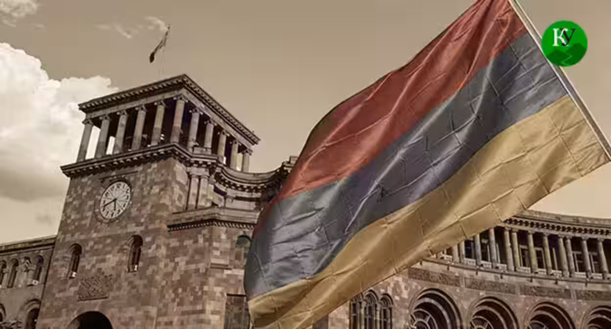 The flag of Armenia against the backdrop of the parliament building. The illustration was created by "Caucasian Knot" using AI in the Copilot program. The flag of Armenia against the backdrop of the parliament building. The illustration was created by "Caucasian Knot" using AI in the Copilot program.