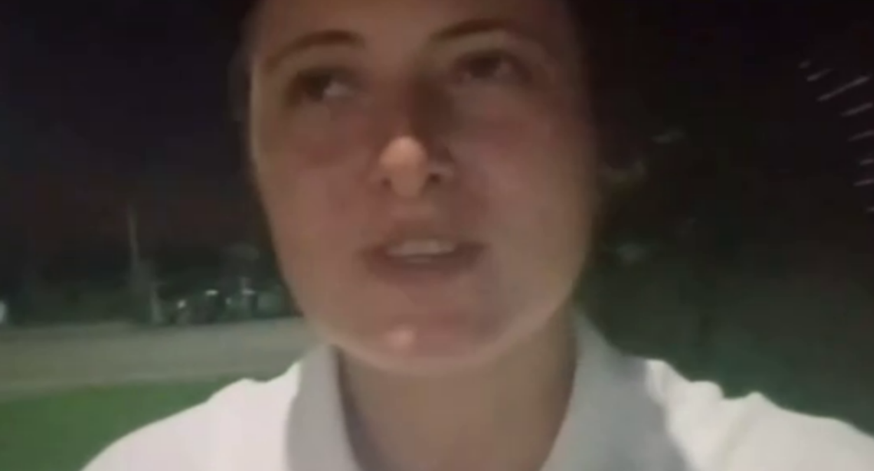 Lena Patyaeva after her release. Frame from the video "Word for Defense" from 23.08.26, https://t.me/ostorozhno_novosti/53910 Lena Patyaeva after her release. Frame from the video "Word for Defense" from 23.08.26, https://t.me/ostorozhno_novosti/53910