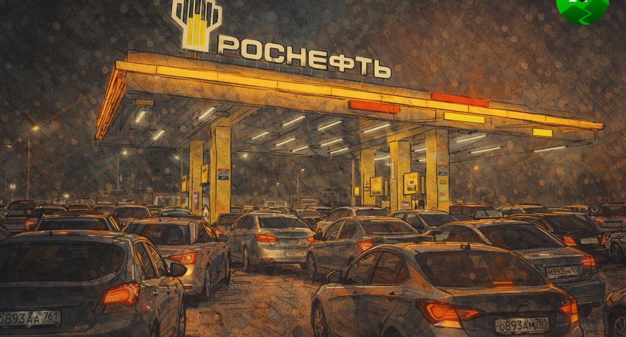 Queue at the gas station. Illustration created by "Caucasian Knot" using AI in the Copilot program. Queue at the gas station. Illustration created by "Caucasian Knot" using AI in the Copilot program.